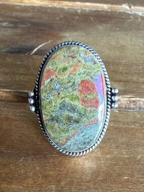 Women Jewelry Unakite Gemstone Statement Ring Size 5.5 Silver 925 Bohemian Boho